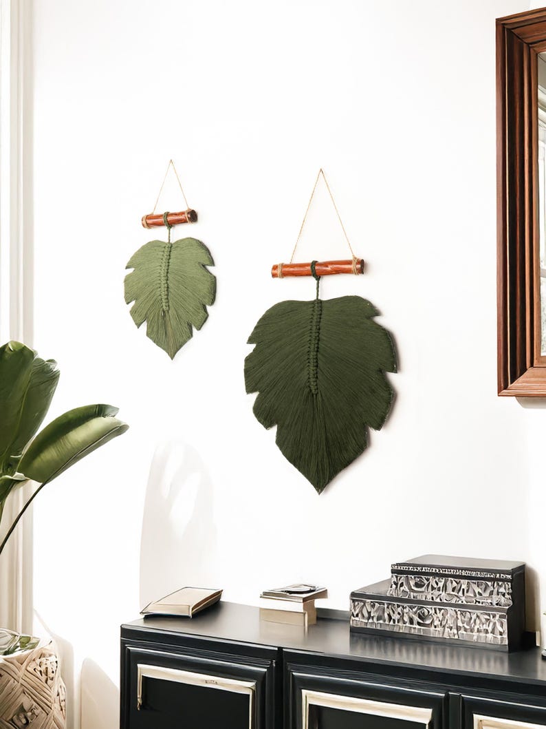 Extra Large Macrame Leaf Boho Wall Decor Handmade Cotton Driftwood