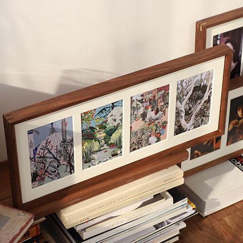 Solid walnut wood photo frames, multi-opening gallery wall display shelves