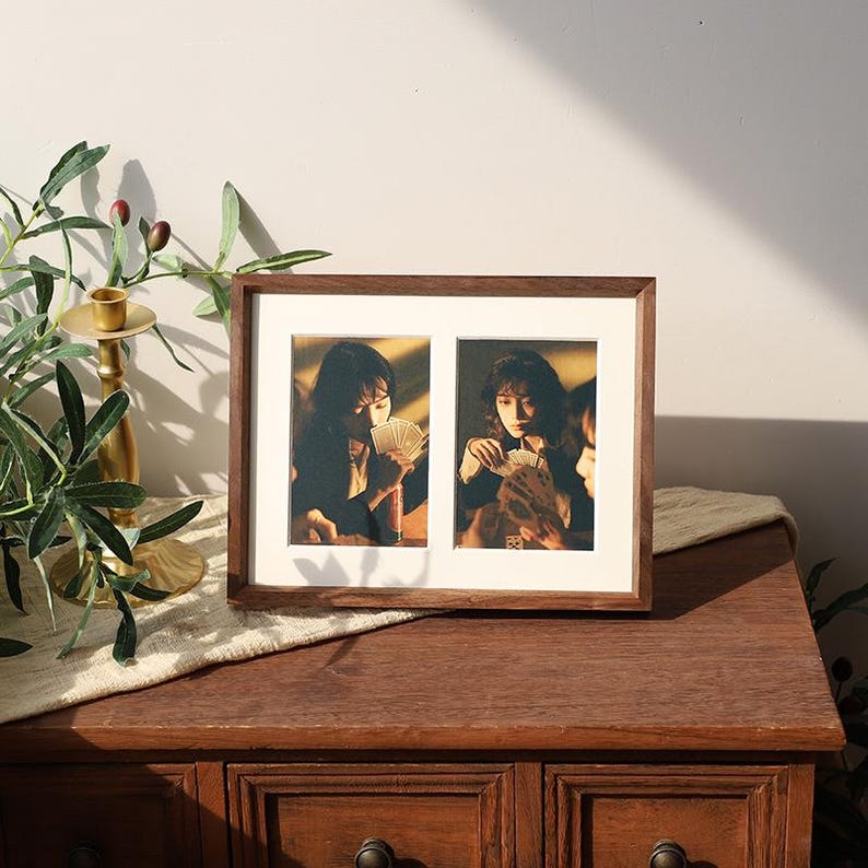 Solid walnut wood photo frames, multi-opening gallery wall display shelves
