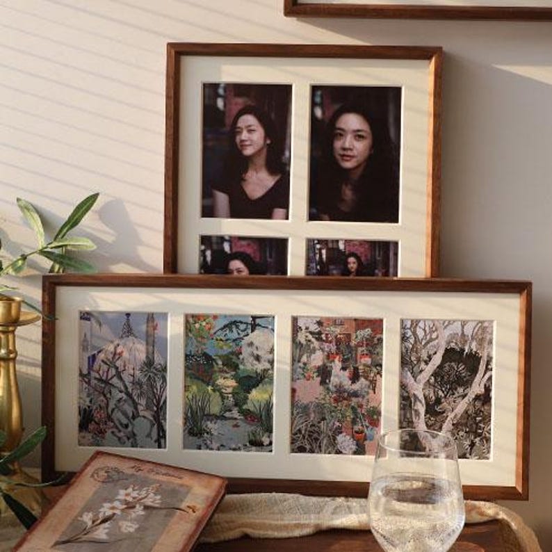 Solid walnut wood photo frames, multi-opening gallery wall display shelves