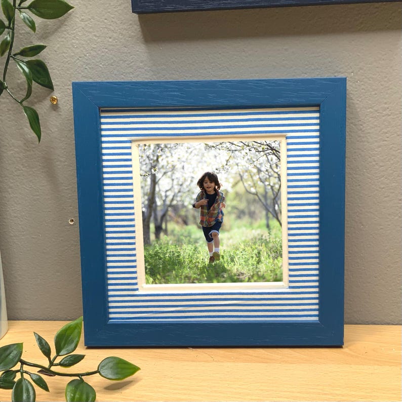 Striped picture frame with fabric backing – square picture frame