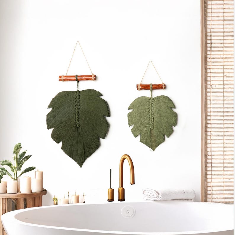 Extra Large Macrame Leaf Boho Wall Decor Handmade Cotton Driftwood