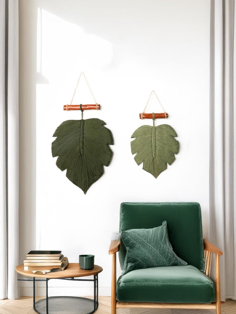 Extra Large Macrame Leaf Boho Wall Decor Handmade Cotton Driftwood