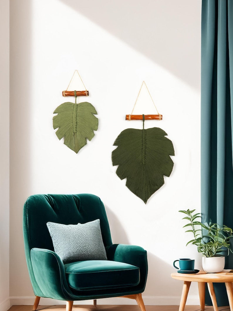 Extra Large Macrame Leaf Boho Wall Decor Handmade Cotton Driftwood