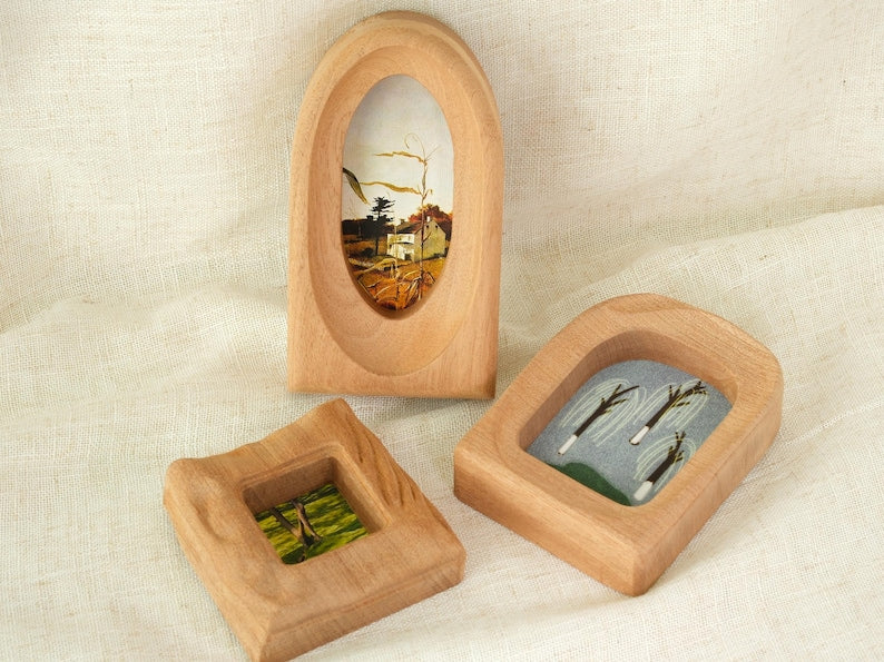 Handmade Sapele Wood Photo Frames Set of 3 Square Arch Oval Wall Table Decor