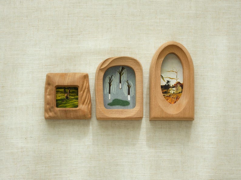 Handmade Sapele Wood Photo Frames Set of 3 Square Arch Oval Wall Table Decor