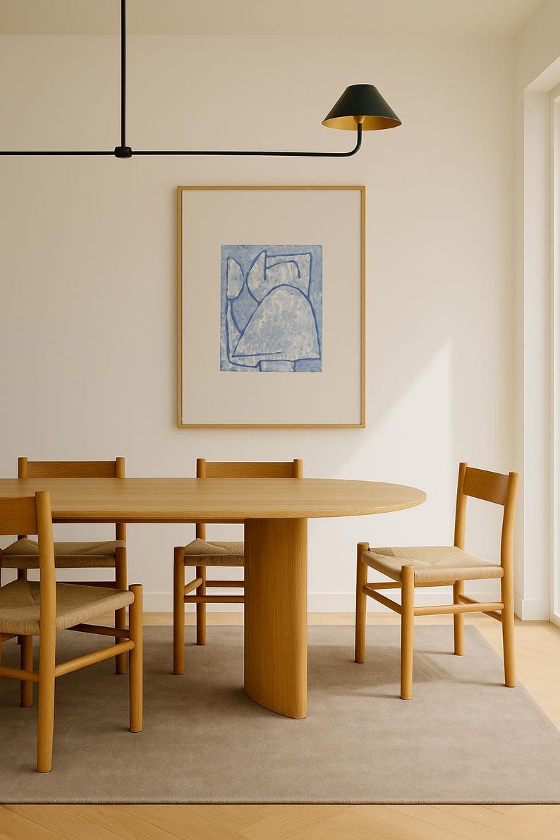 Abstract light blue lithograph, archival-grade cotton paper, 300g matte finish.
