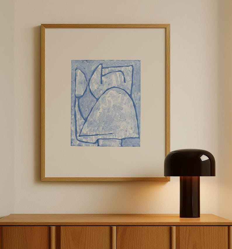 Abstract light blue lithograph, archival-grade cotton paper, 300g matte finish.