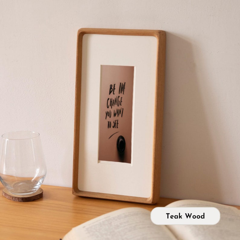 Narrow solid walnut and teak frames, suitable for photo strips, tickets, embossed designs, etc.