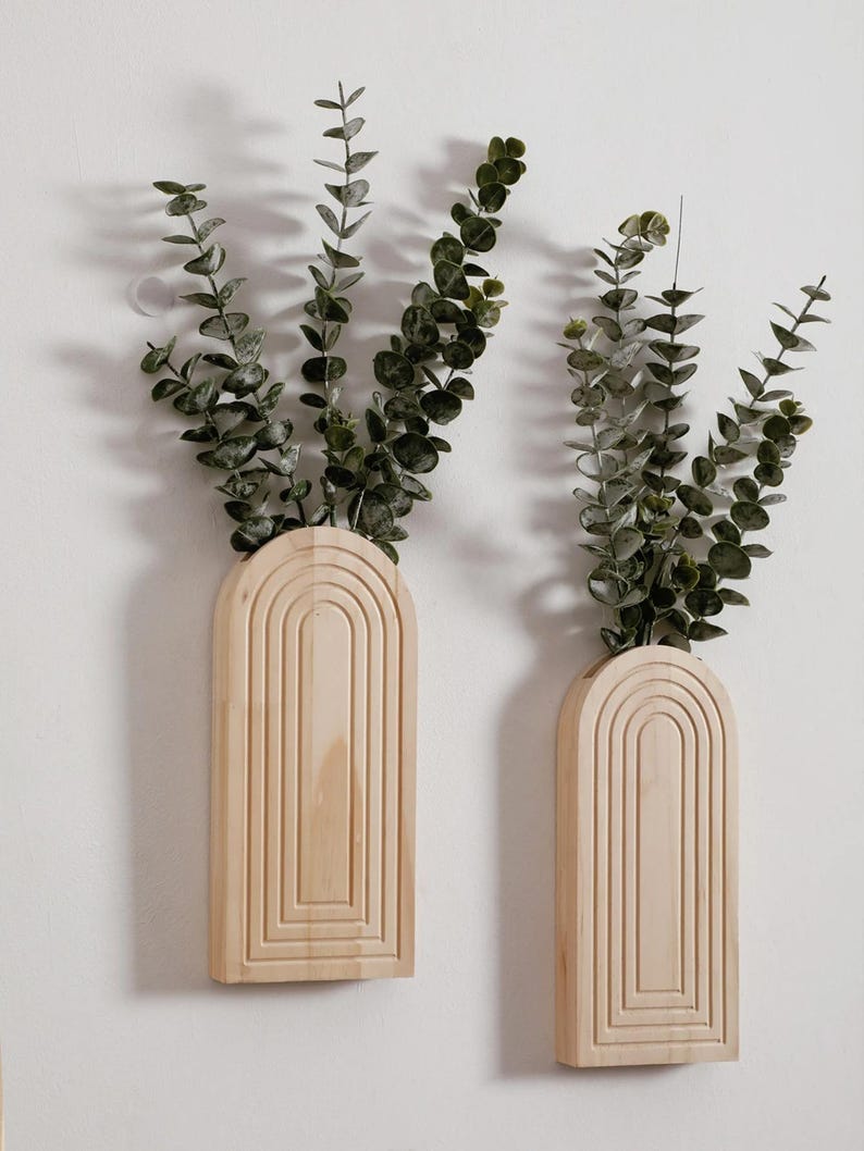 Arched Wooden Wall Vase Boho Wall Planter Modern Farmhouse Decor 2 PCS