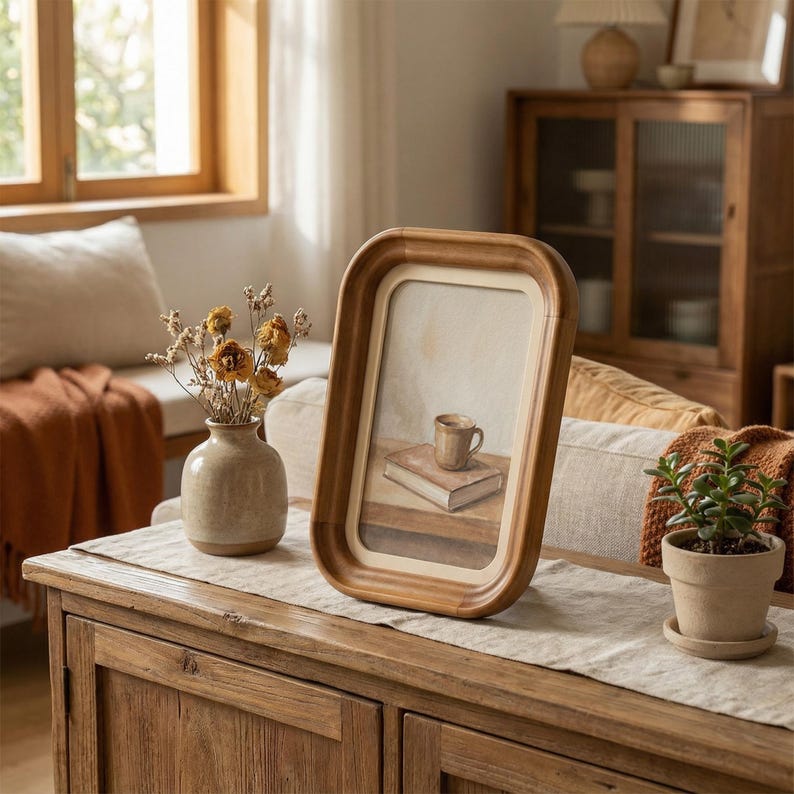 Rounded Wooden Photo Frame – Warm Wood Frame
