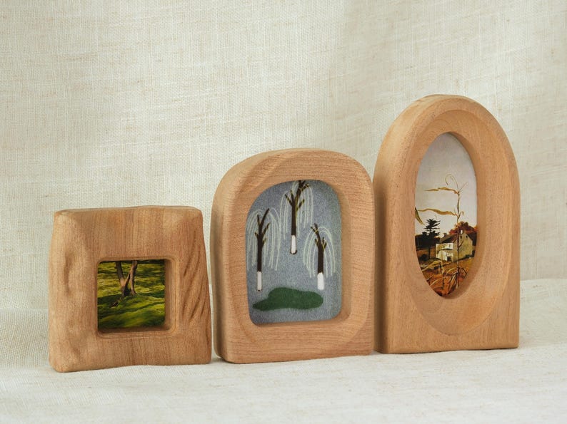Handmade Sapele Wood Photo Frames Set of 3 Square Arch Oval Wall Table Decor