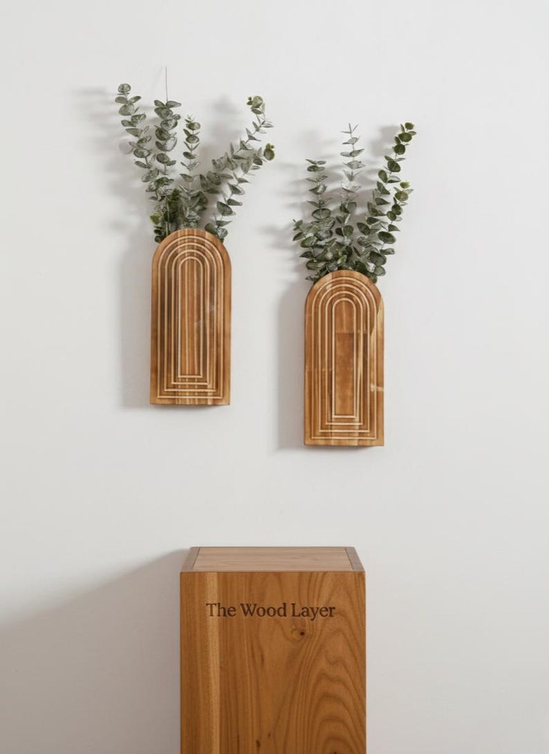 Arched Wooden Wall Vase Boho Wall Planter Modern Farmhouse Decor 2 PCS