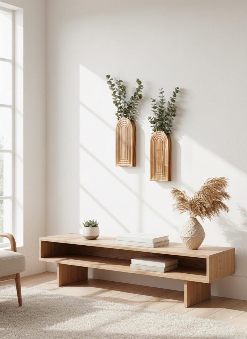 Arched Wooden Wall Vase Boho Wall Planter Modern Farmhouse Decor 2 PCS