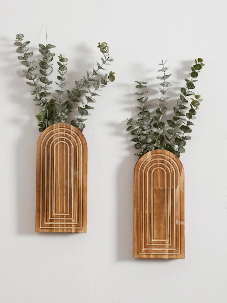 Arched Wooden Wall Vase Boho Wall Planter Modern Farmhouse Decor 2 PCS