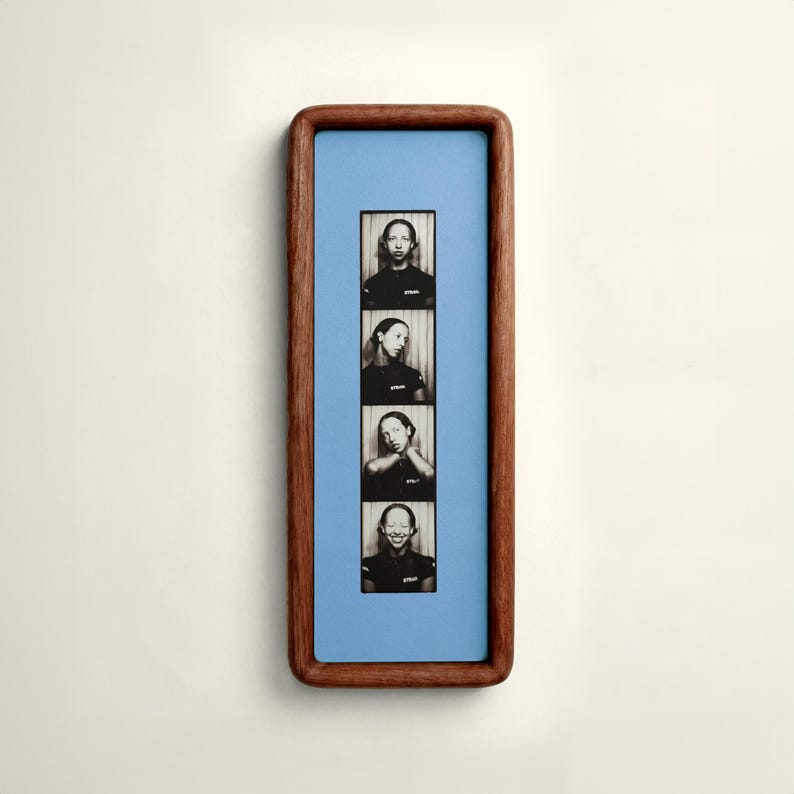 Elongated Solid Wood Photobooth Picture Frame with Coloured Mount, Ready to Hang