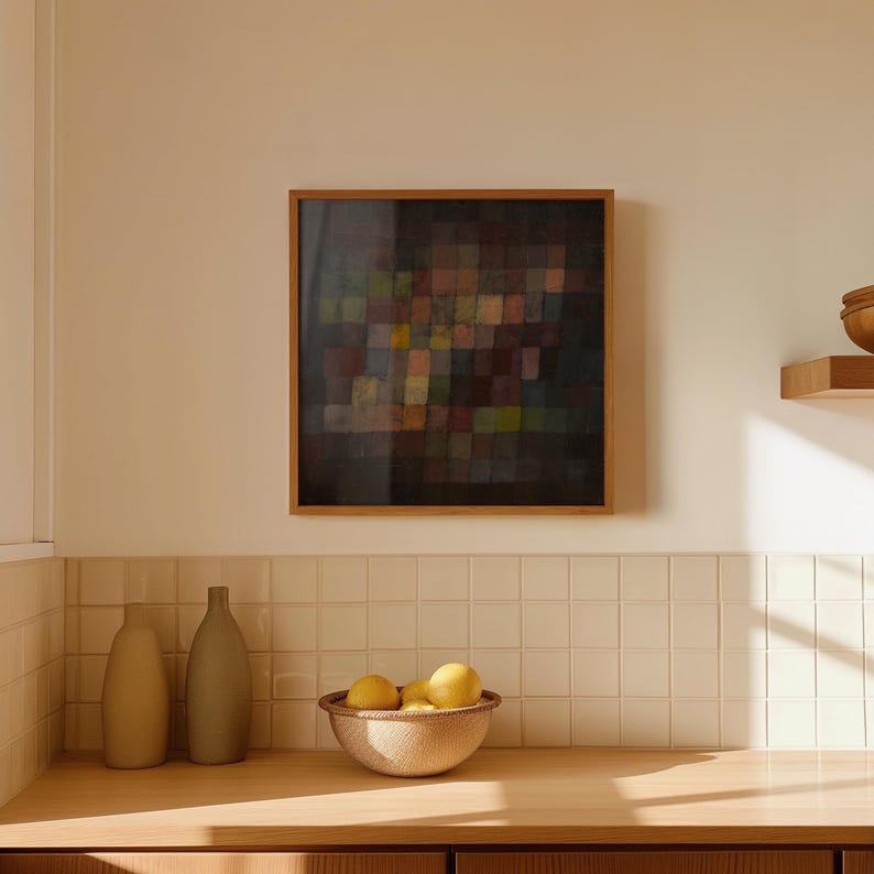Abstract color block painting – deep earth-toned art prints, retro style.