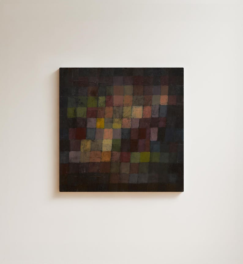 Abstract color block painting – deep earth-toned art prints, retro style.