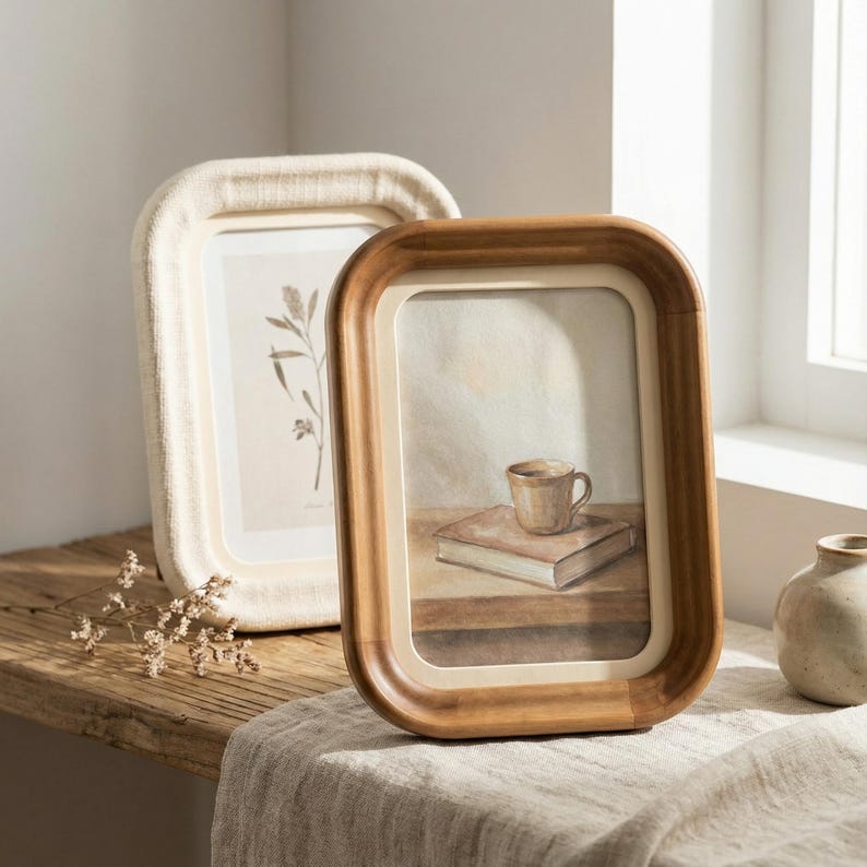 Rounded Wooden Photo Frame – Warm Wood Frame