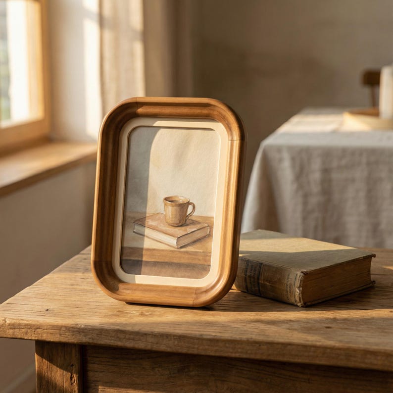 Rounded Wooden Photo Frame – Warm Wood Frame