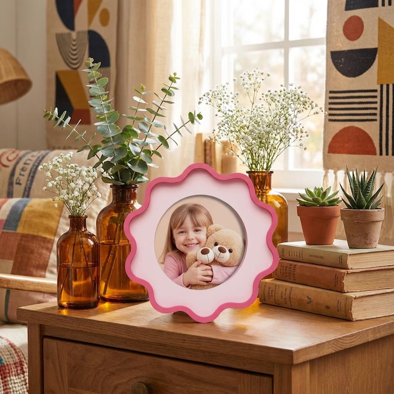Wooden Picture Frame Set Dual-Tone Rounded-Corner Irregular Frames for Wall Desk