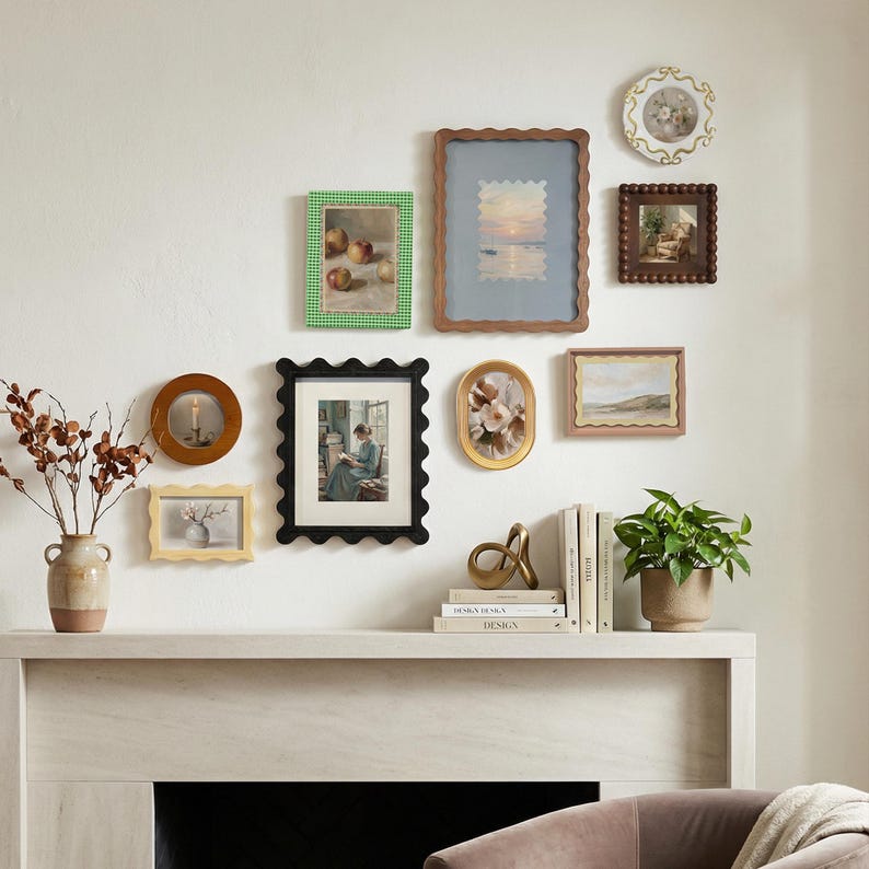 Gallery Wall Picture Frame Set, Scalloped Beaded, Mixed Styles