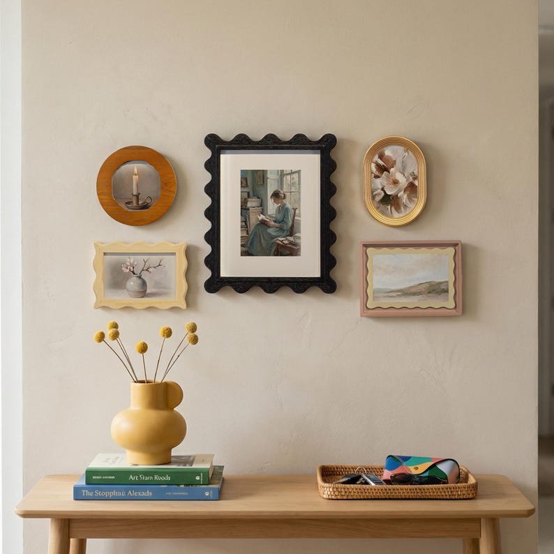 Gallery Wall Picture Frame Set, Scalloped Beaded, Mixed Styles