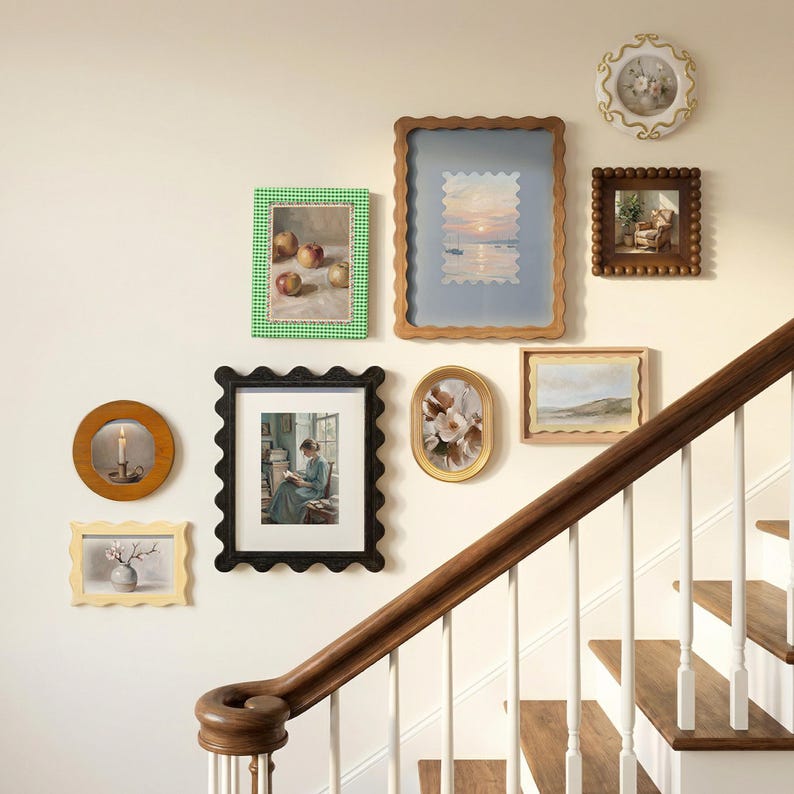 Gallery Wall Picture Frame Set, Scalloped Beaded, Mixed Styles