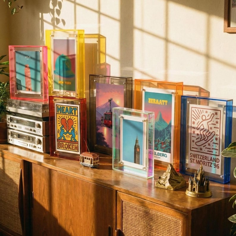 Colorful transparent acrylic photo frame, medieval style