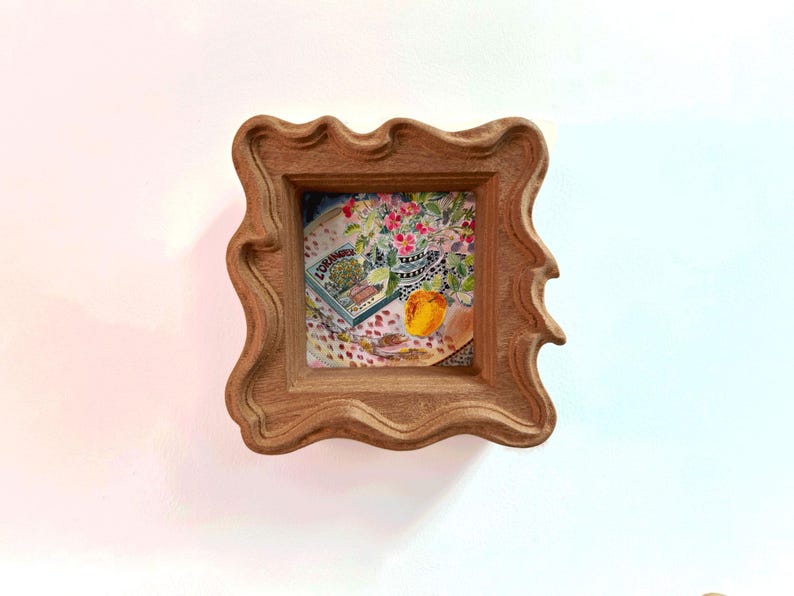 Irregularly shaped organic solid wood photo frame set, handmade, bohemian style.
