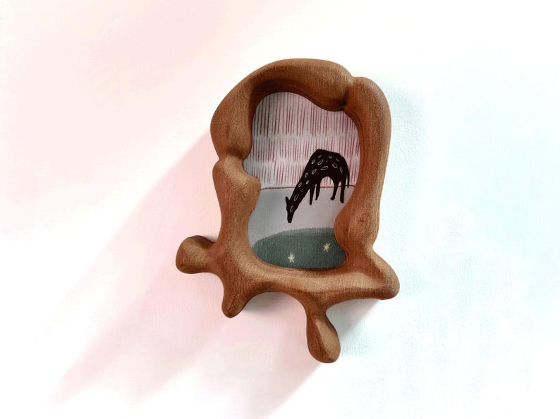 Irregularly shaped organic solid wood photo frame set, handmade, bohemian style.