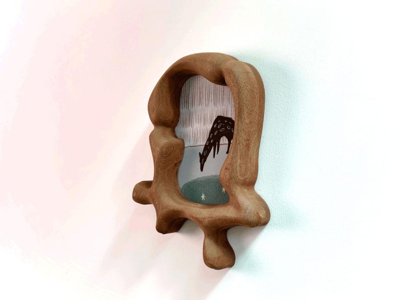Irregularly shaped organic solid wood photo frame set, handmade, bohemian style.