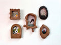 Irregularly shaped organic solid wood photo frame set, handmade, bohemian style.