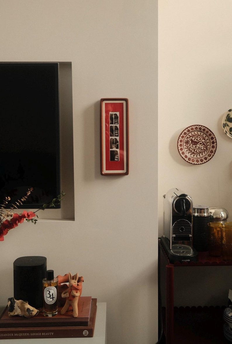 Elongated Solid Wood Photobooth Picture Frame with Coloured Mount, Ready to Hang