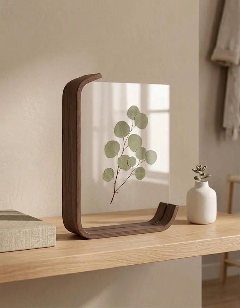 Walnut-Finish Acrylic Floating Picture Frame Double-Sided Tabletop Display