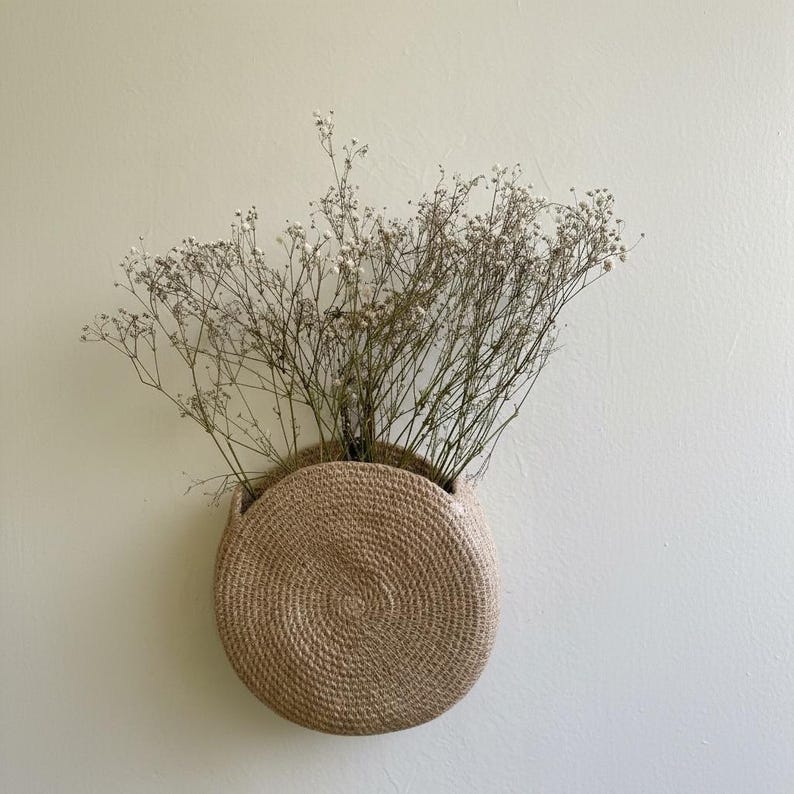 Jute Wall Hanging Planter, Floral Door Basket, Storage Pocket for Entryway Decor