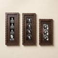Dark wood fan-shaped photo frame, vintage wavy-edged photo strip frame, suitable for both desktop and wall display.