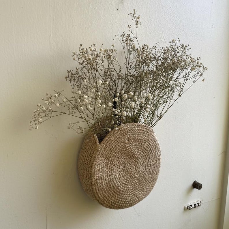 Jute Wall Hanging Planter, Floral Door Basket, Storage Pocket for Entryway Decor