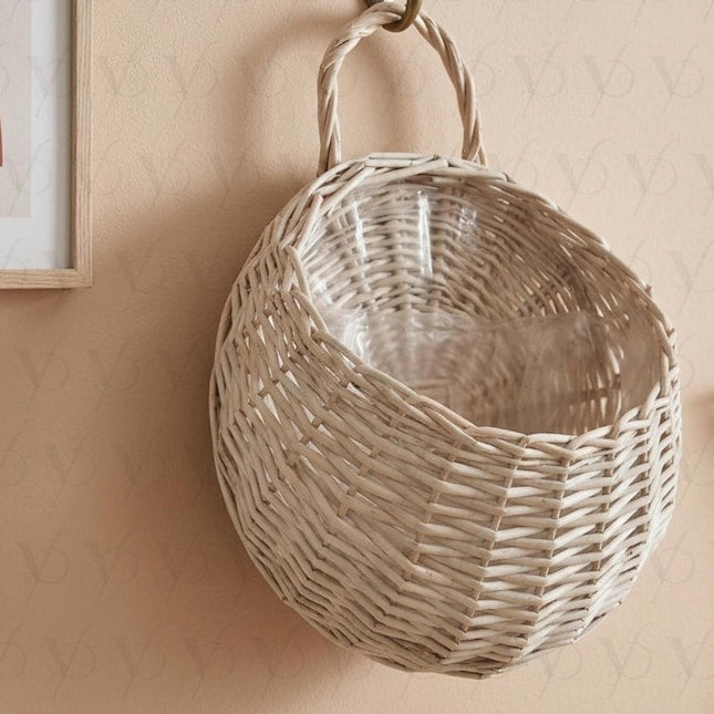 Handmade Wicker Rattan Wall Hanging Planter, Indoor Plant Hanger, Natural Earth Tones