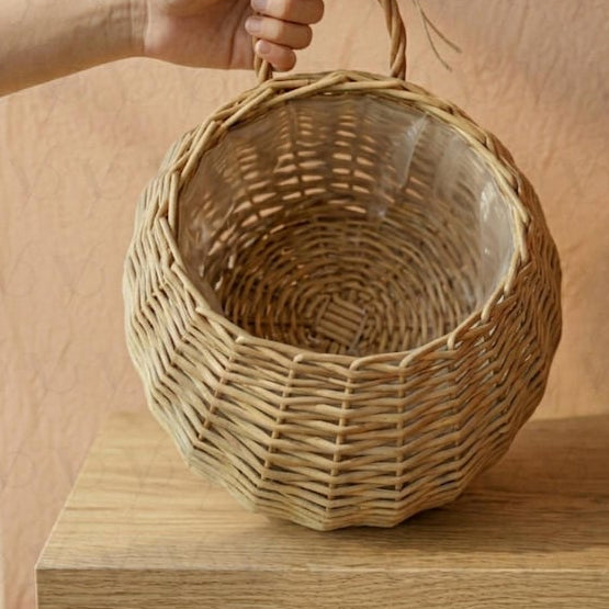 Handmade Wicker Rattan Wall Hanging Planter, Indoor Plant Hanger, Natural Earth Tones