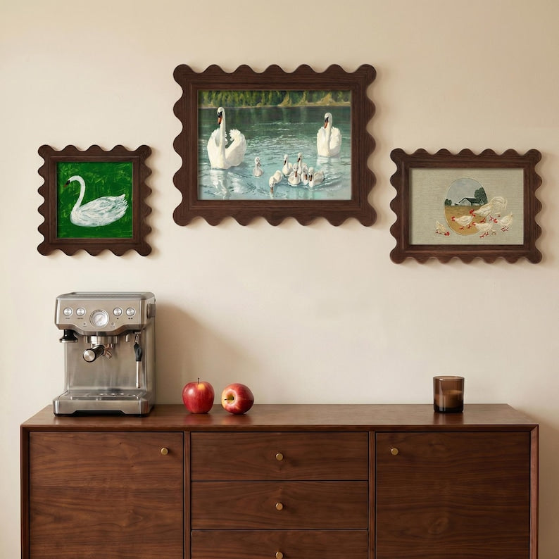 Vintage Scalloped Edge Walnut Photo Frame, Farmhouse Gallery Wall & Tabletop Display