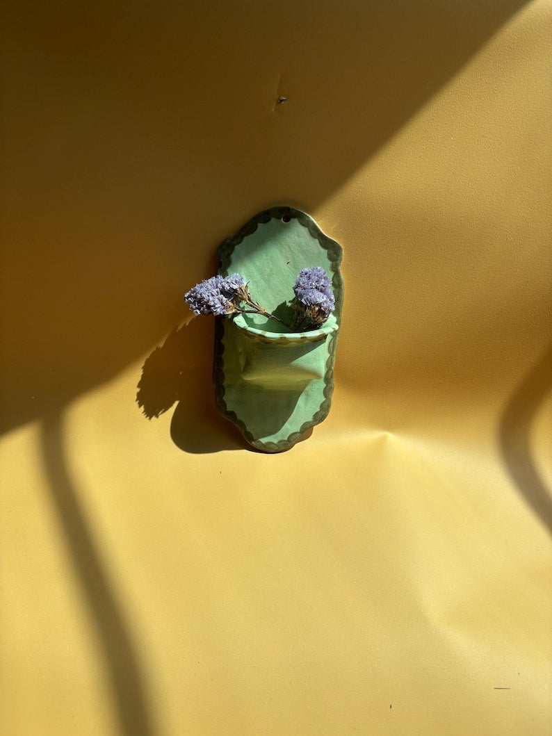 Green Pistachio Handmade Ceramic Wall Vase Floral Decor