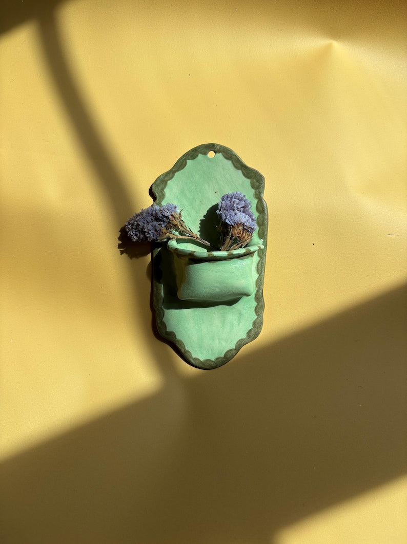 Green Pistachio Handmade Ceramic Wall Vase Floral Decor