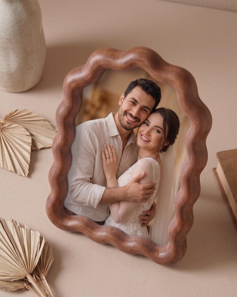 Wavy Wooden Photo Frame , Handmade Irregular Minimalist Decor