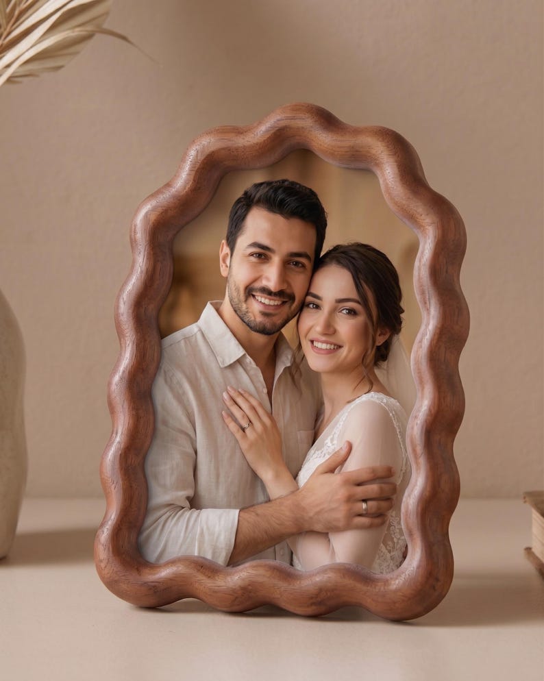 Wavy Wooden Photo Frame , Handmade Irregular Minimalist Decor