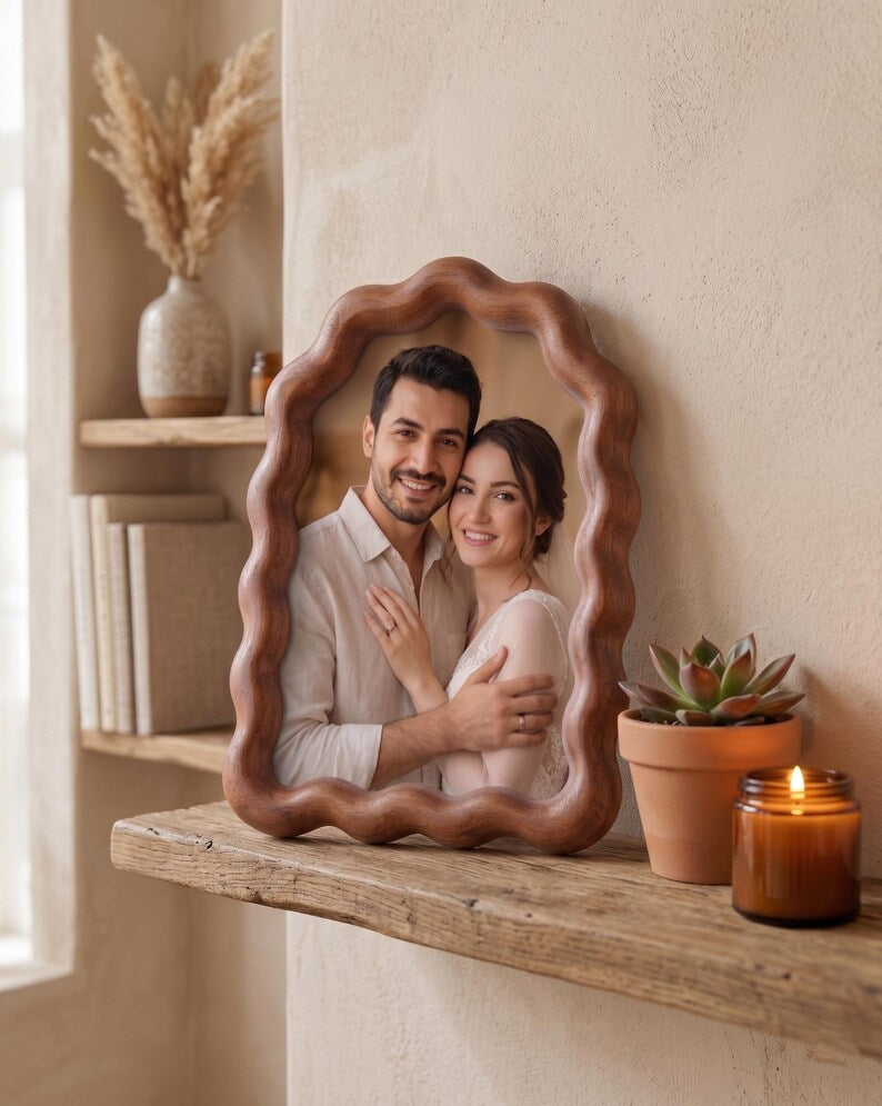 Wavy Wooden Photo Frame , Handmade Irregular Minimalist Decor