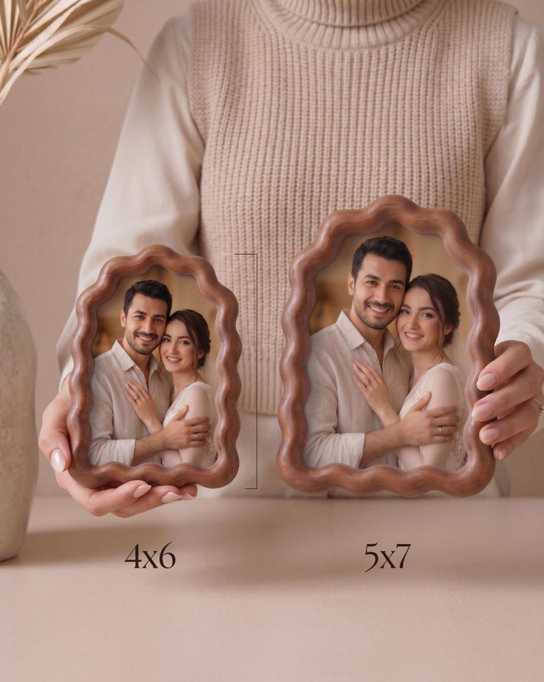 Wavy Wooden Photo Frame , Handmade Irregular Minimalist Decor