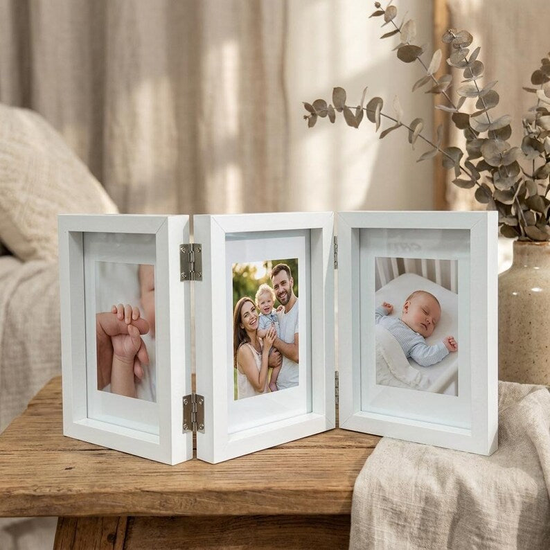 Rustic Hinged Picture Frame, Double & Triple Folding Wood Photo Frame, Freestanding Desk Photo Display