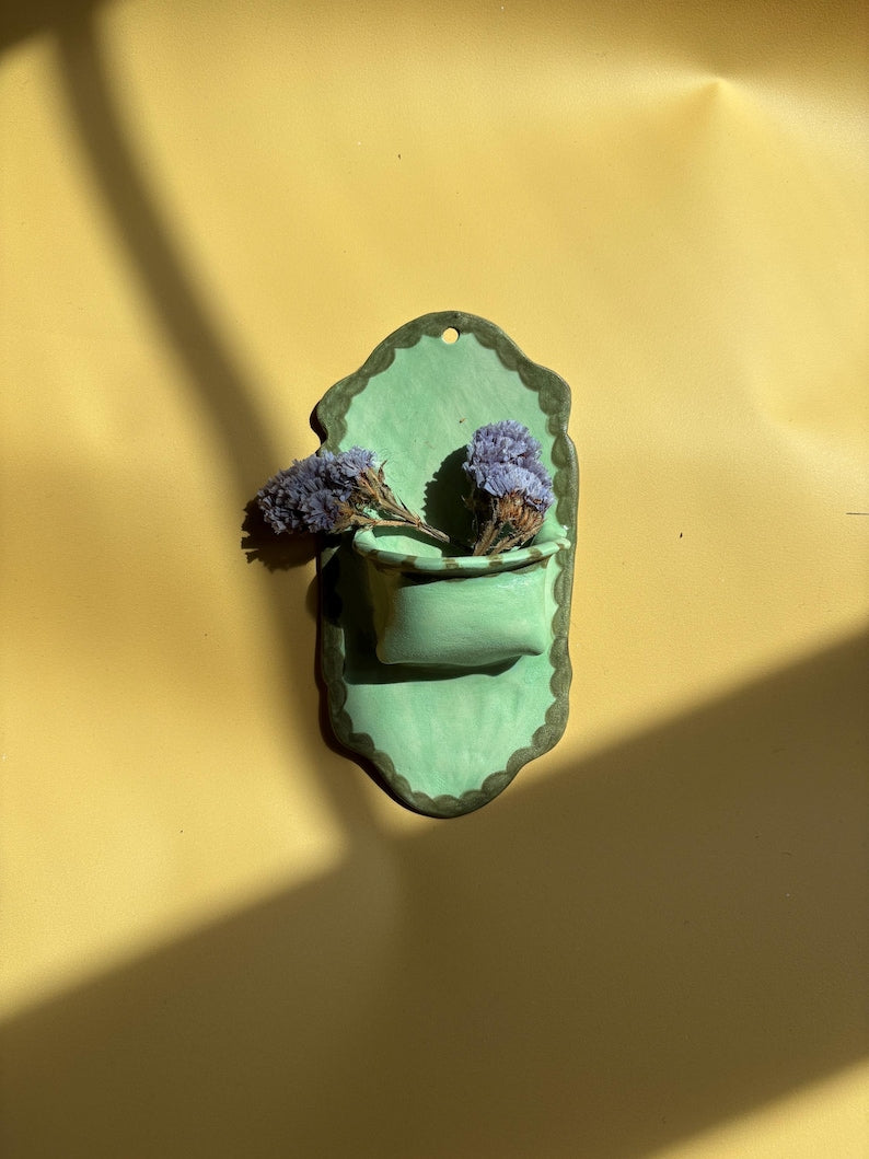 Green Pistachio Handmade Ceramic Wall Vase Floral Decor