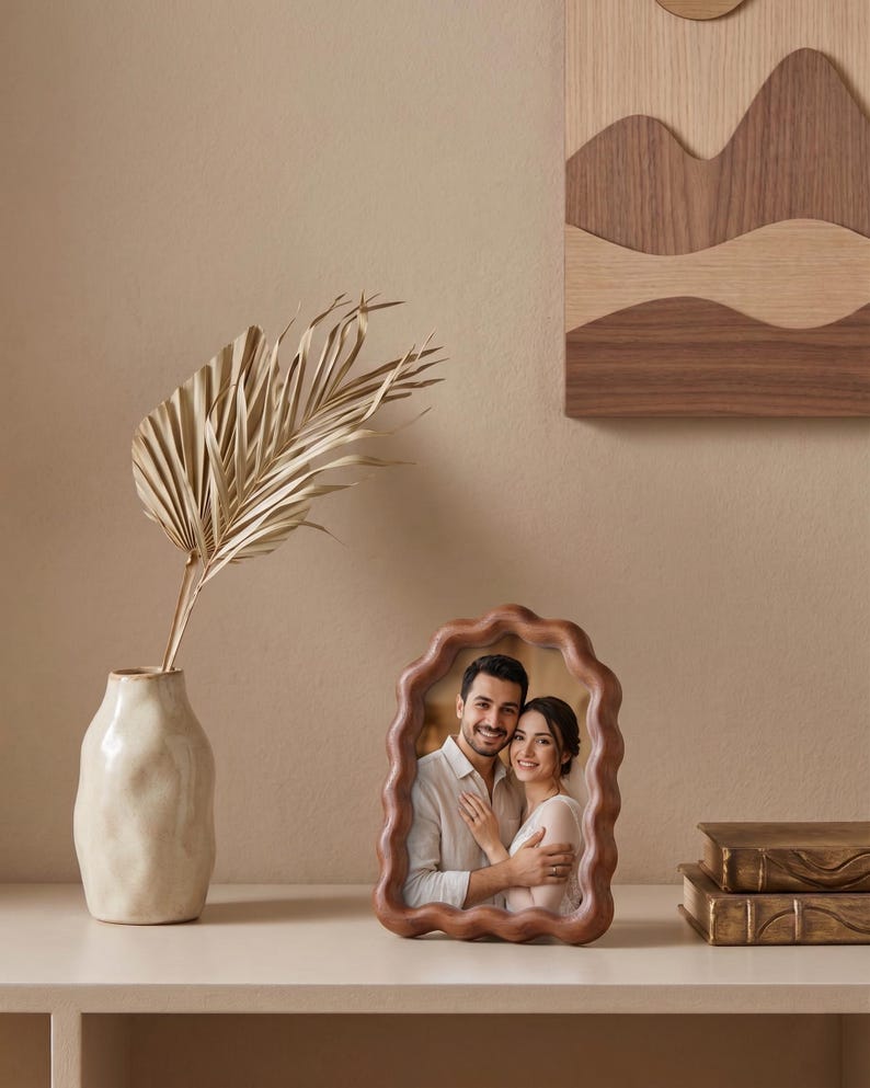 Wavy Wooden Photo Frame , Handmade Irregular Minimalist Decor